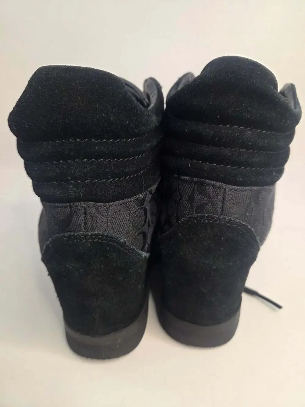 Authentic Coach Alara Black Signature Jacquard Suede Hidden Wedge Sneakers 7M